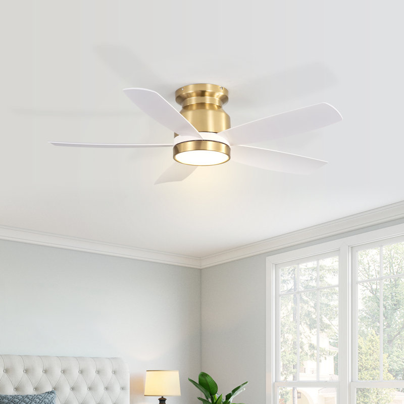 107Cm 5-Blade Modern Ceiling Fan Light With 6-Speed Adjustable Wind Speed, Gold, White