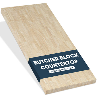 Hevea Solid Wood Butcher Block Countertop for DIY Kitchen Top, Island Top, Desk Top, Table Top, Furniture Tops, Ready-to-finish & Ready-to-use