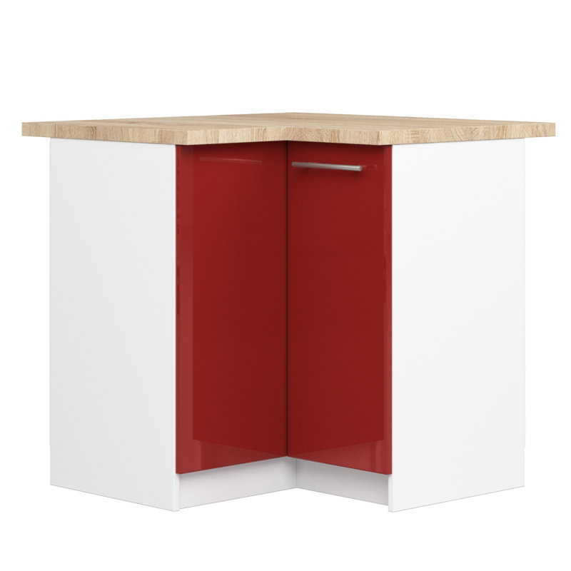 OLIWIA corner kitchen base cabinet in white and red gloss