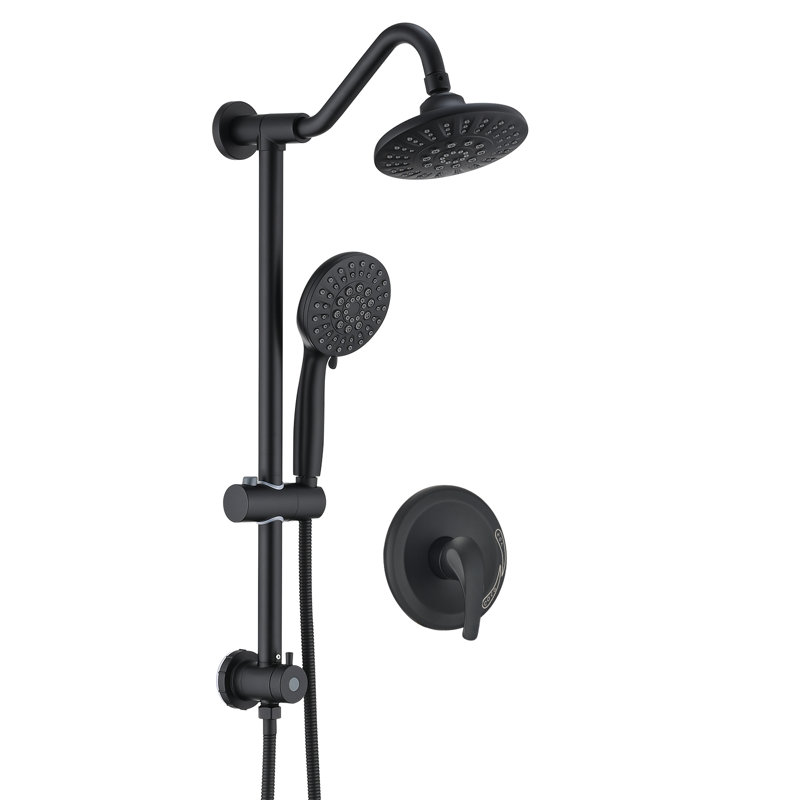Système de douche à pluie complet complet avec valve brute et barre coulissante, Noir mat