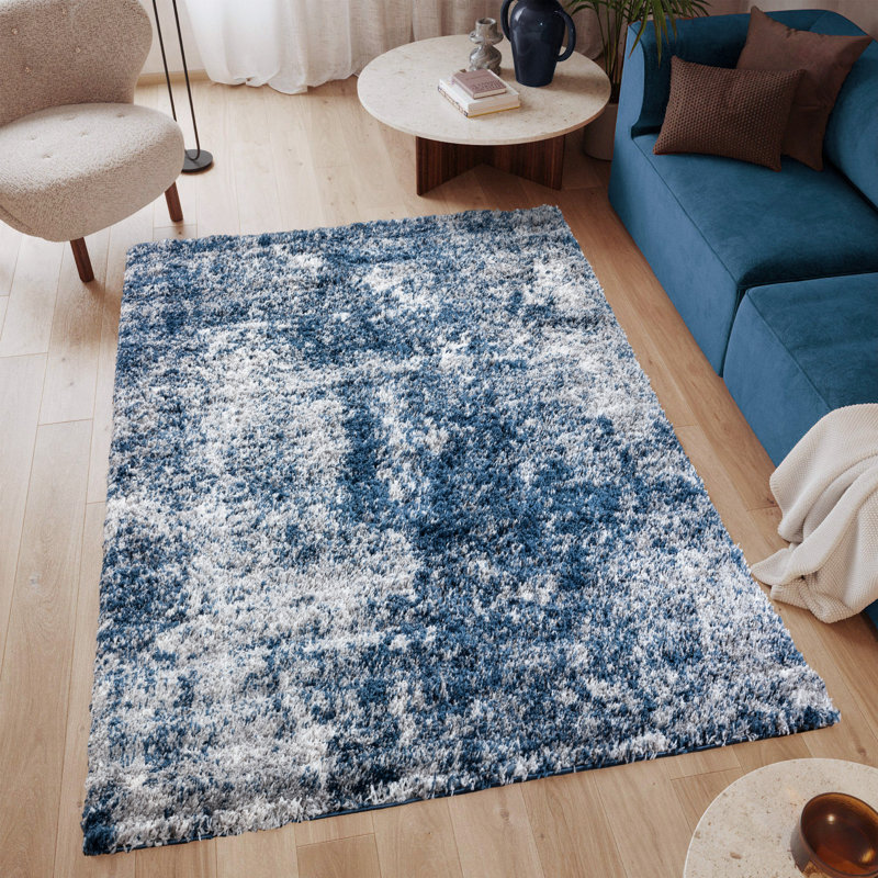 Hudgens Performance Abstract Shag Area Rug, Rectangle 5' x 8', Gray/Blue