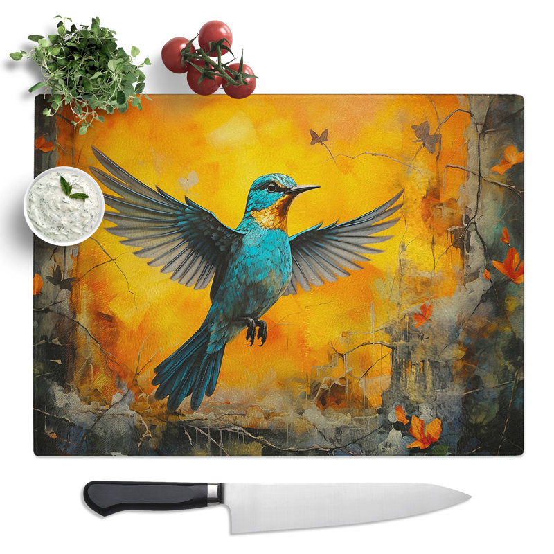 Kingfisher Action No.2  Glass Chopping Board