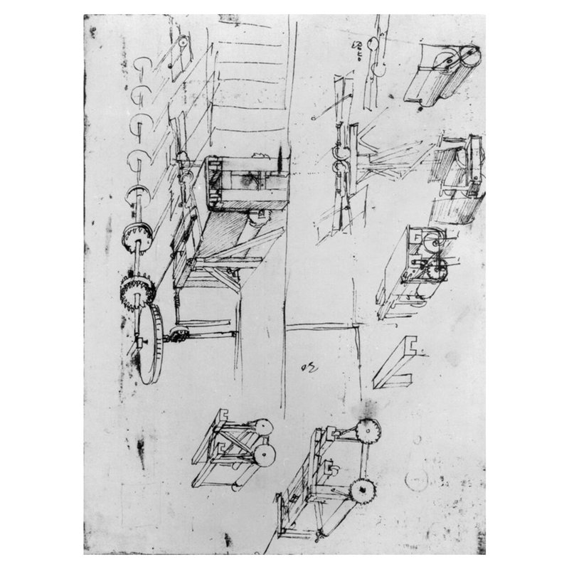 Dessins de machine suivants. 367r-b par Leonardo da Vinci - Estampe numérique, H 40 po x l 32 po