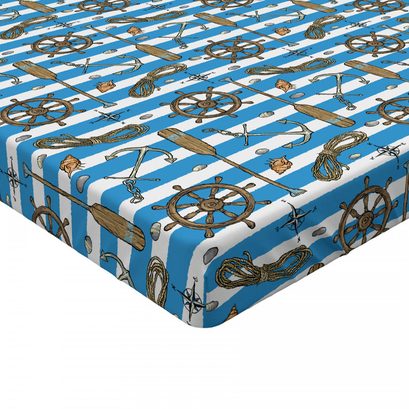 Full Size Blue and White Nautical Microfiber Fitted Sheet
