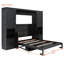 Grand lit escamotable mural avec placard, tiroirs et tablettes en chêne, noir