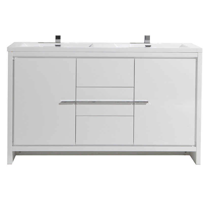 Lefebvre 59'' Double Bathroom Vanity with Poly Marble Top, Gloss White