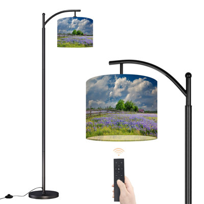 Lampe sur pied à arc avec abat-jour ajustable nuages Texas Bluebonnets Lampe sur pied 3 températures de couleur à intensité variable pour poteau haut avec interrupteur au pied pour la chambre à coucher