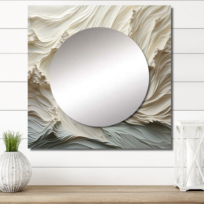 Daycee - White And Blue Wave Papercut Style II Coastal Waves Square Living Room Wall Mirror Art