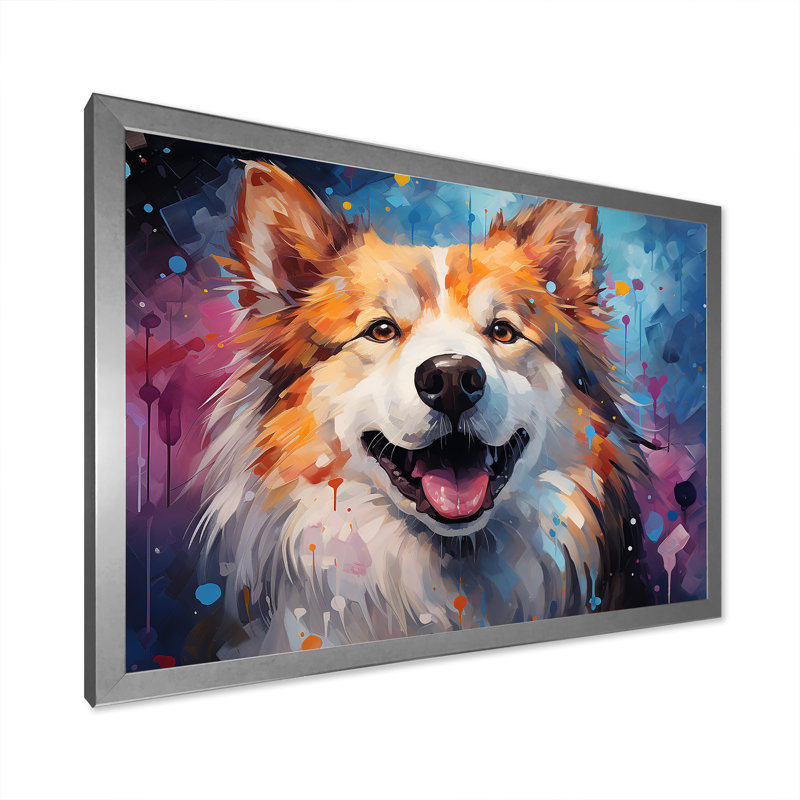 «Dog Akita Aurora», reproduction sur toile, Cadre simple argenté, H 34 po x l 44 po x P 1,5 po