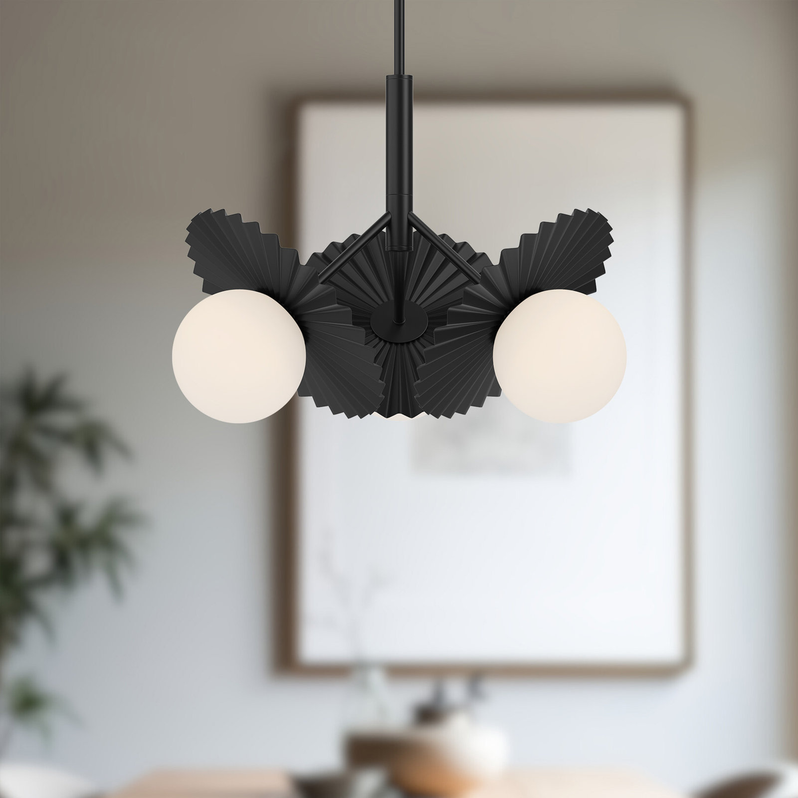 Laki 3 - Light Metal Chandelier, Matte Black, 15.75" H x 22" W x 22" D