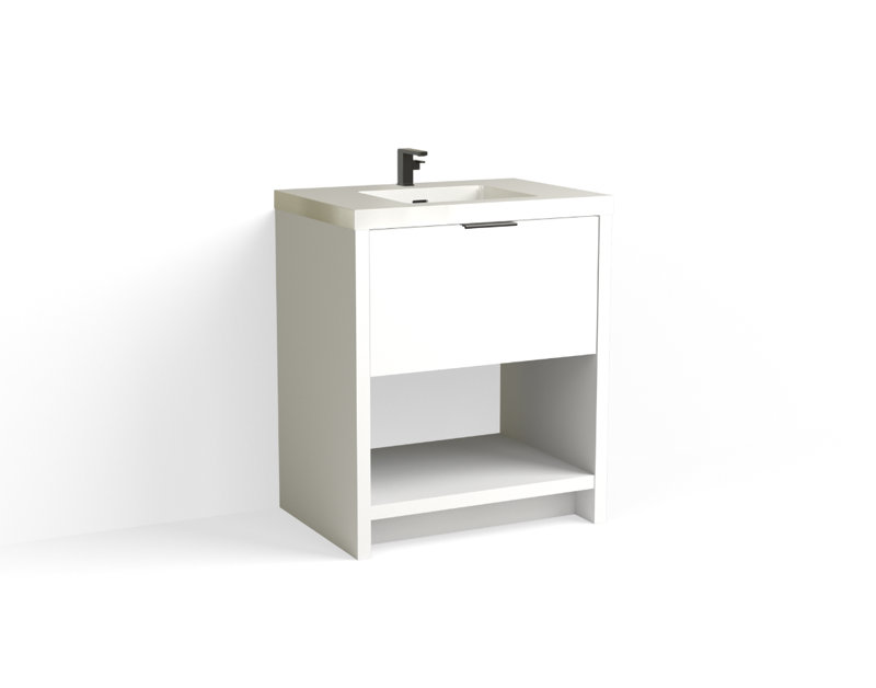 Vista 30" W Freestanding Single Bathroom Vanity, White Gloss, White Nanomatte/Matte Black, Single-Hole
