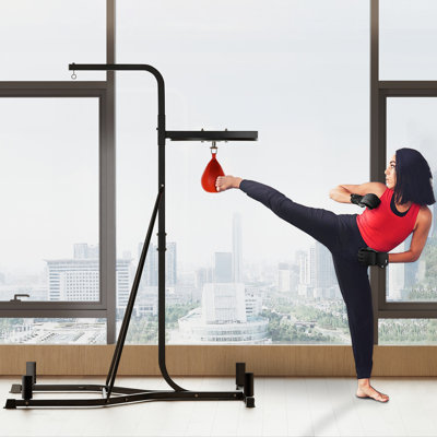 2-in-1 Punching Bag Stand, Adjustable Height Heavy Bag Stand with Weighted Base and Speed Bag, Freestanding for Home Gym, Black