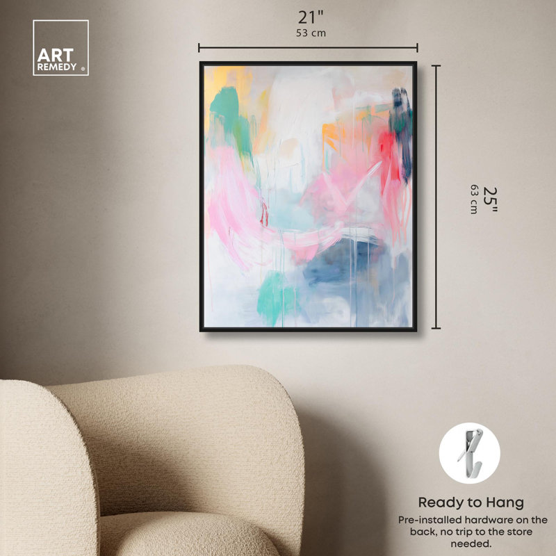 «Pale Rainbows Pastel Abstracts» par Art Remedy, Cadre flottant noir, H 25 po x l 21 po