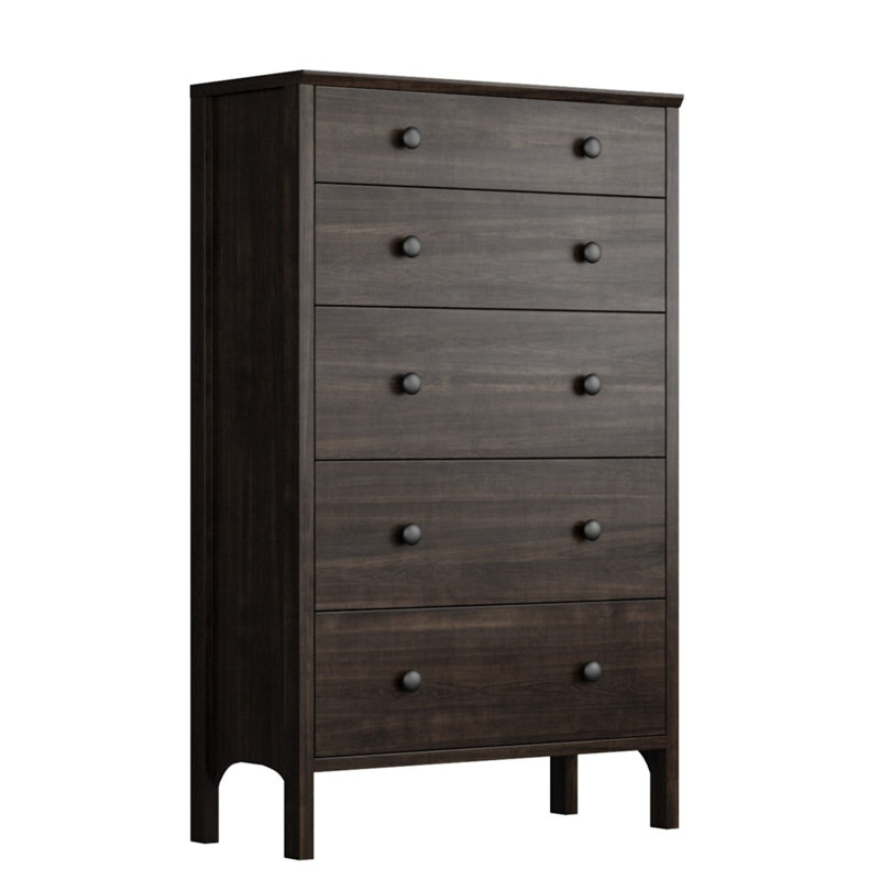 Shaker Style, 5 Drawer Tall Dresser, Rustic Brown