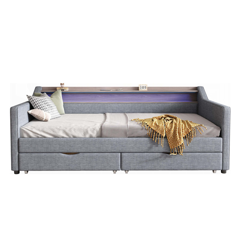 Versatile Daybed with Advanced Storage and Smart Port for Living Spaces, Light Gray