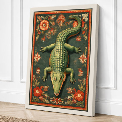 Crocodile With Florals Boho - Print