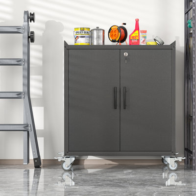 Metal Small 35.6" Garage Storage Cabinet with Locking Doors ,Rolling Wheels and Adjustable Shelves