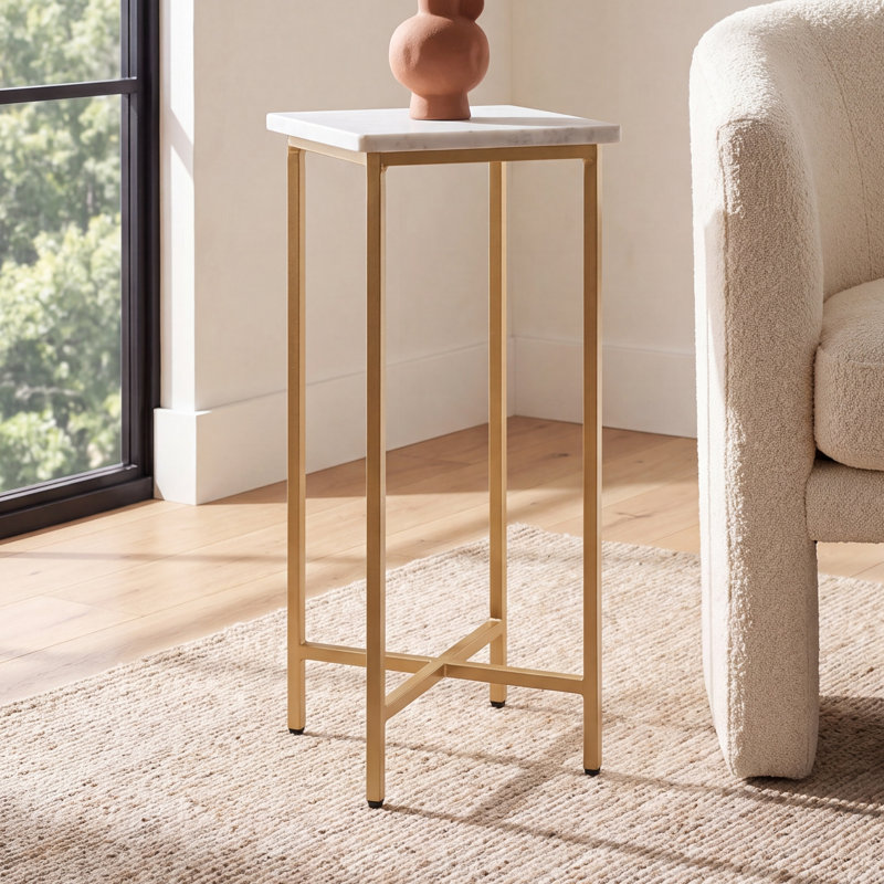 Deary Paulina 9 in. W Square Marble and Iron End Table