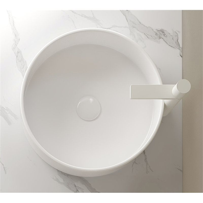 Lavabo de salle de bain 16 po MUNIN, vasque ronde en céramique sans robinet, sans armoire