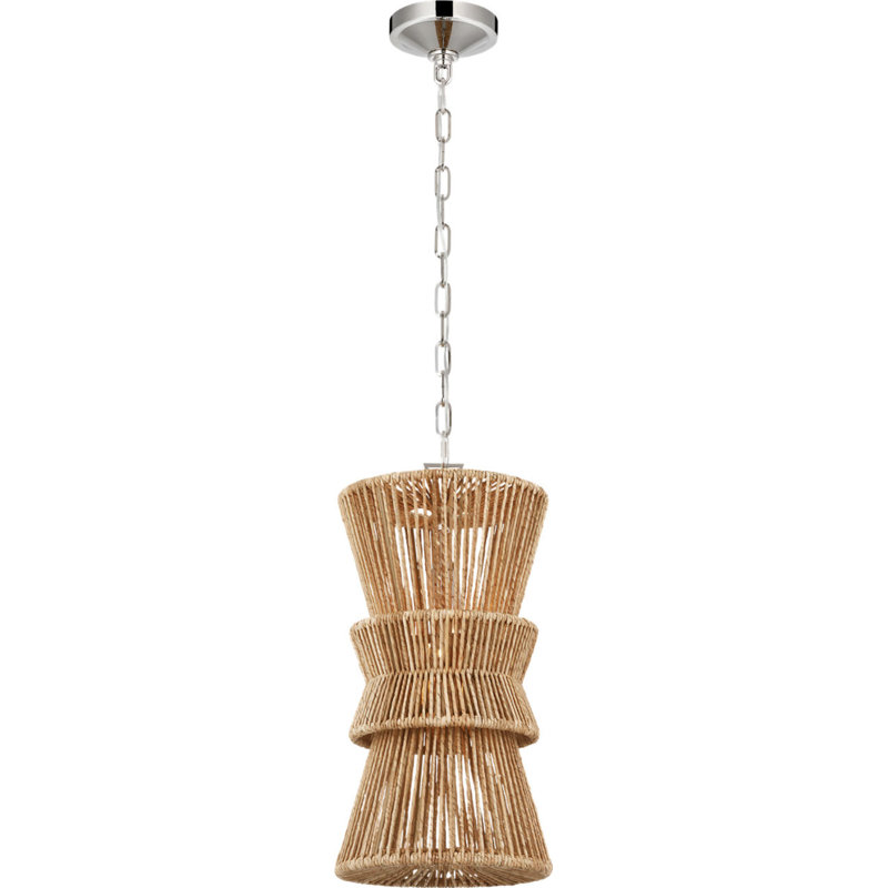 Antigua 11" Pendant in Natural Abaca, Polished Nickel