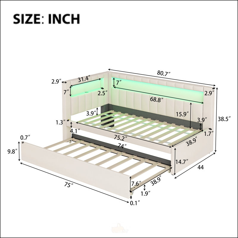 Lit plateforme tapissier simple, Blanc