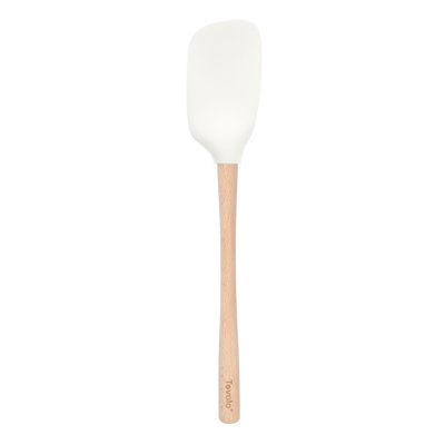 Tovolo Flex-Core Silicone Spoonula with Natural Wood Handle for Cooking and Baking, White