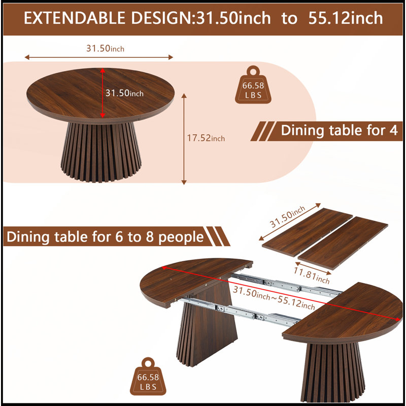 Table basse ronde en bois extensible avec pieds à lattes pour les salons modernes