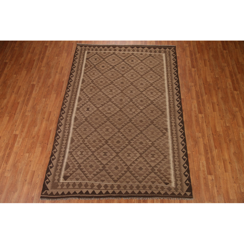 Brown Kilim Wool Area Rug 7x10