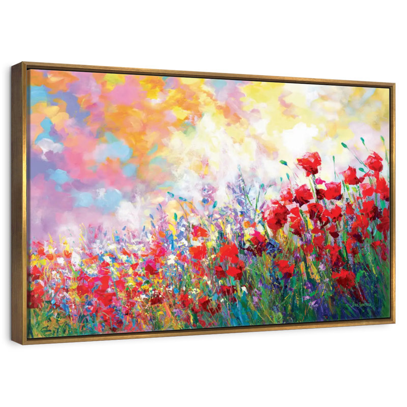 Fleurs de printemps colorées, Cadre flottant doré, 19 po x 13 po