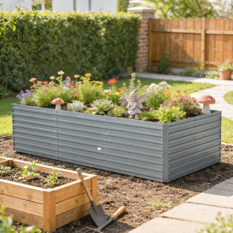 Lit de jardin surélevé galvanisé gris clair 8 'x 4' x 2 ', 23,6 po H x 94,5 po L x 47,2 po P, Gris