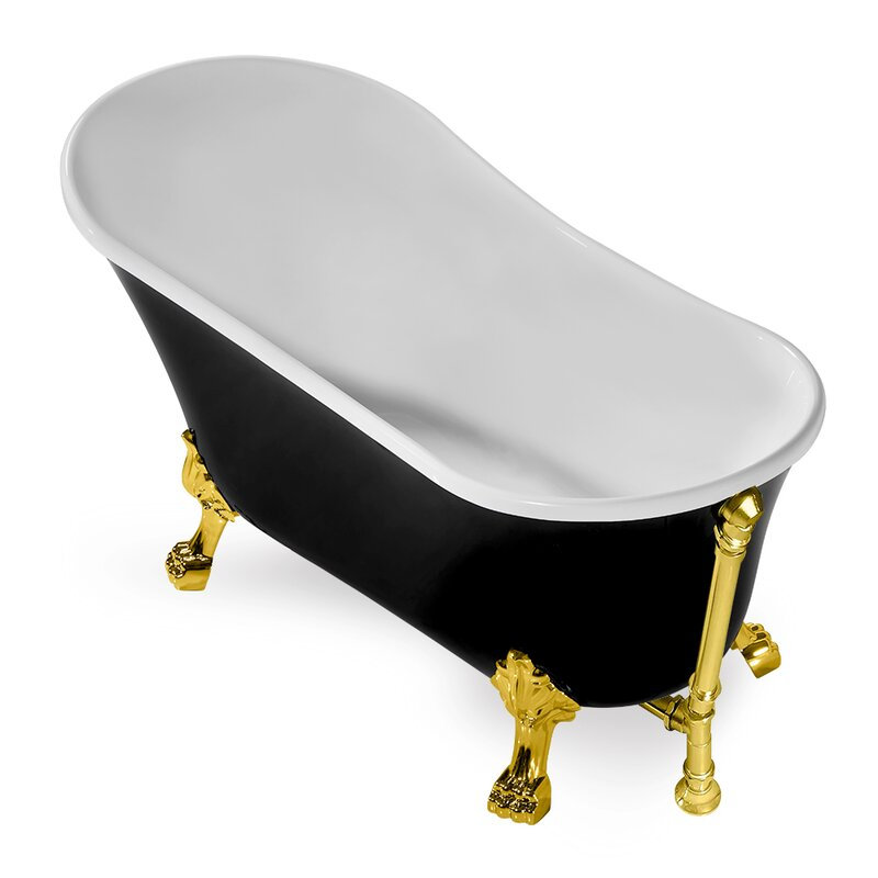67" Streamline Clawfoot Soaking Acrylic Bathtub, Polished Gold, Polished Gold