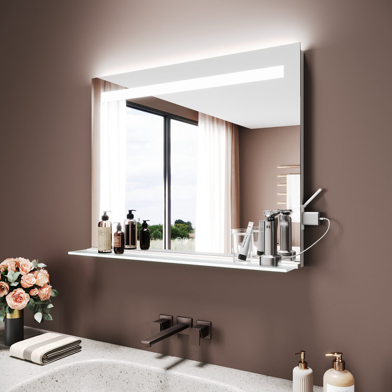 Aluminium Rectangle Mirror with Shelves, 65cm x 80cm