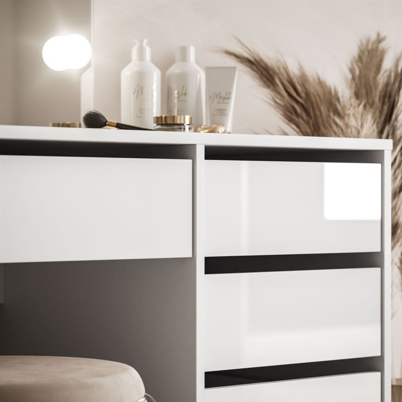 Dressing Table with Mirror, White Gloss