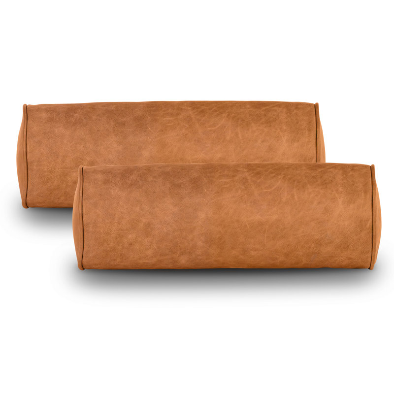 Napa Genuine Leather Bolster Pillow, Cognac Tan