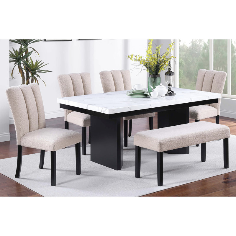 1Pc Dining Bench With Soft Fabric Upholstery, Black Wooden Tapered Legs, Transitional Style For Space Neutral Tone, 41" X 16" 19" H