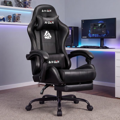 Fauteuil de jeu et de course inclinable, ergonomique et réglable en cuir synthétique avec repose-pieds N-Gen