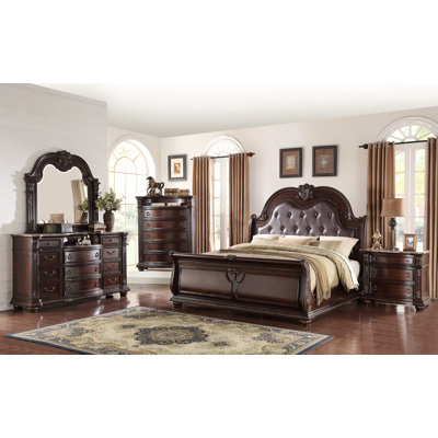Komsa Cherry Brown Upholstered Sleigh Bedroom Set Special 4 Bed Dresser Mirror Nightstand -  Canora Grey, 303650FA15E14FB9AB99845A6F9559BD