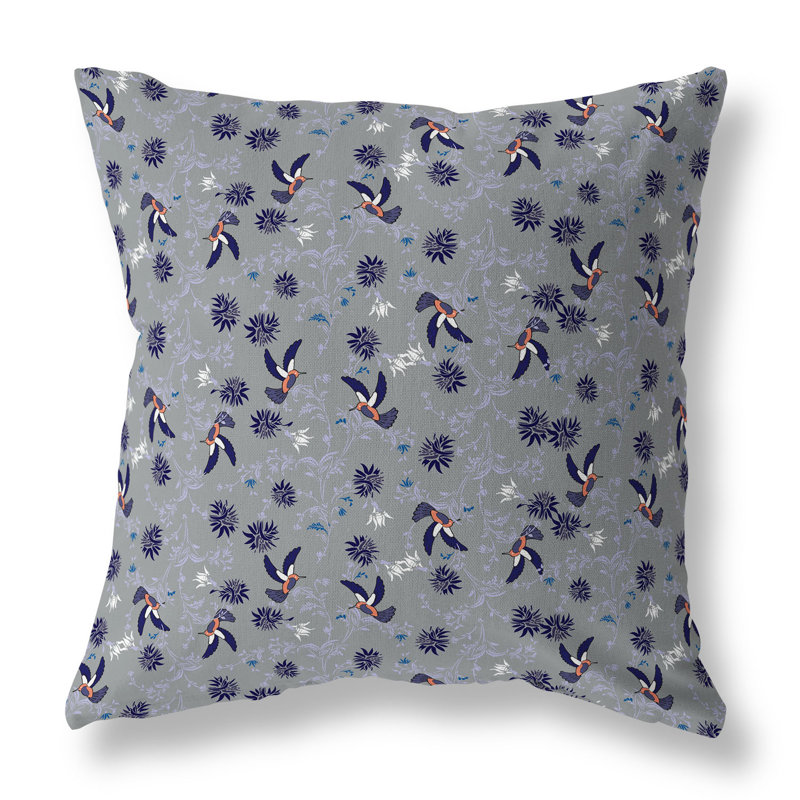 Coussin réversible Songbird Flora Parade, H 16 po x l 16 po, Bleu / gris