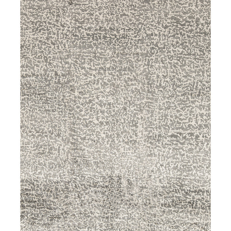 Tapis gris anthracite et argent noué à la main de haute qualité
