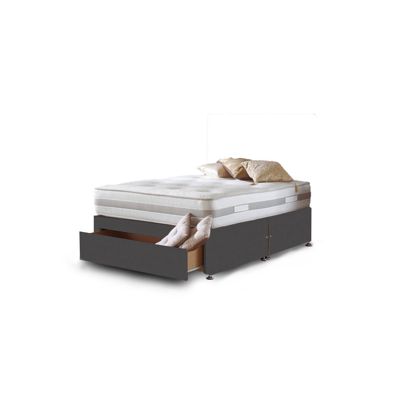 Aspelare Upholstered Bed with Mattress, No Storage, Double (4'6), Silver Plush Velvet