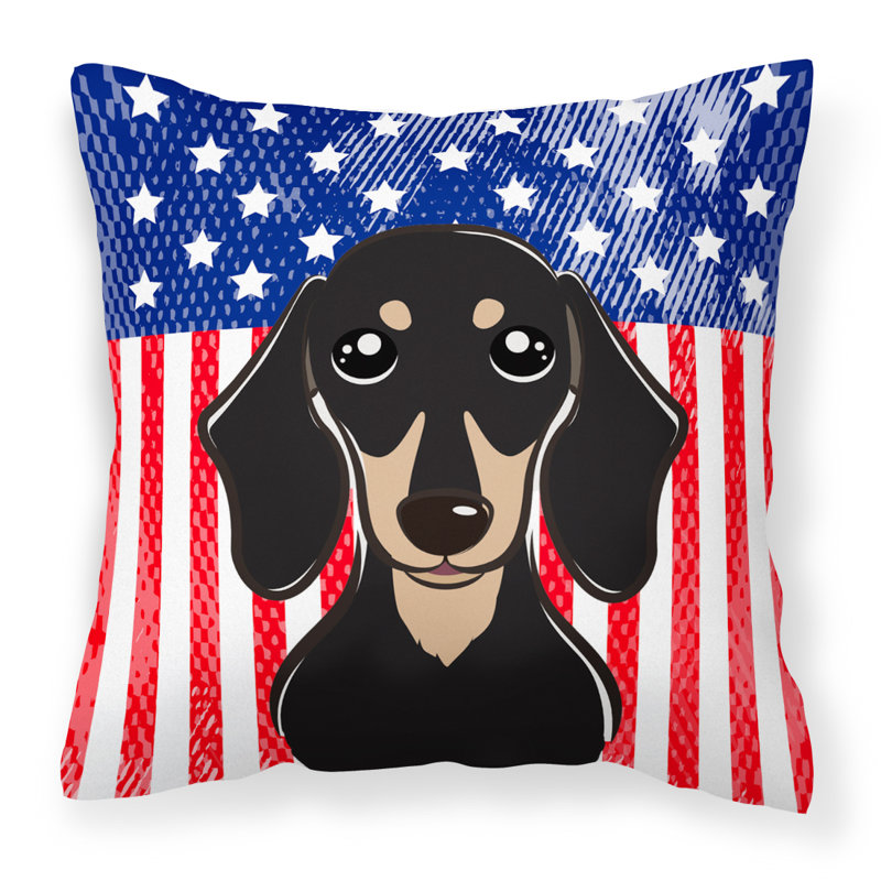  Coussin 14 "American Flag, 18 po x 18 po, Teckel noir et brun clair