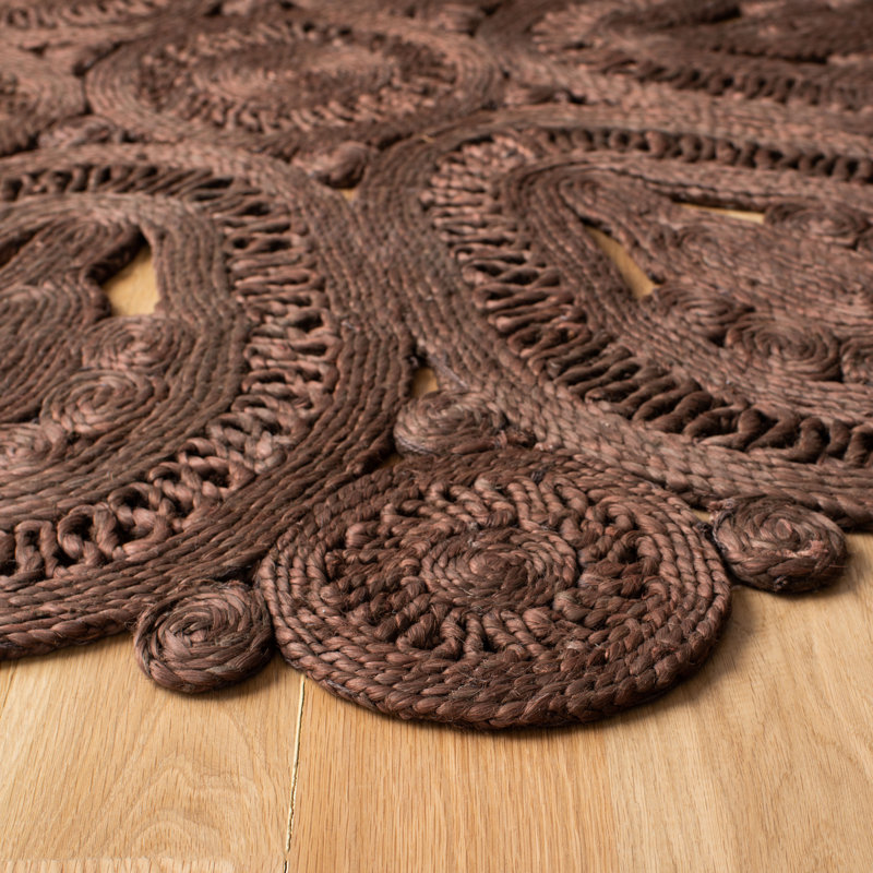 Tapis de couleur unie en jute tissé à la main Duncan, Rond 6 pi
