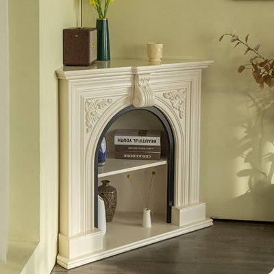Foyer électrique en bois massif beige