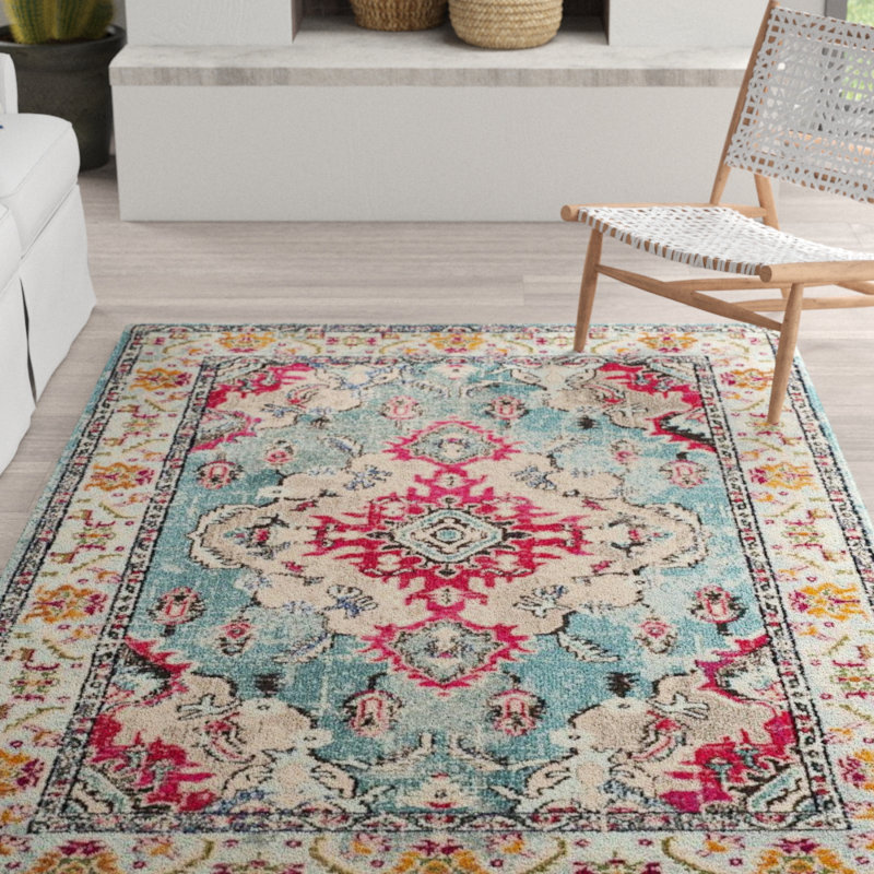 Almyra Oriental Area Rug, Rectangle 5'1" x 7'7", Light Blue/Fuchsia