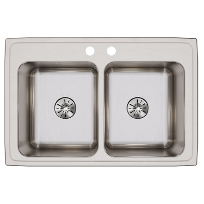 Évier de cuisine à double cuve avec ensemble de drain encastrable L 33 po x l 22 po Lustertone