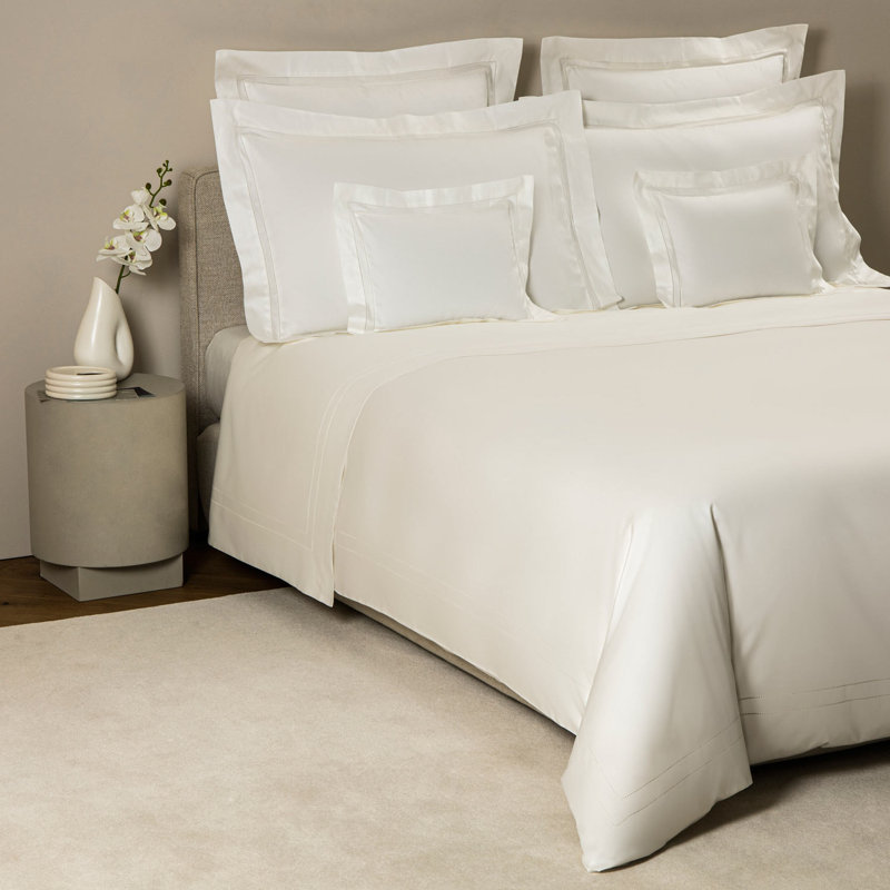 Doppio Ajour Sateen Duvet Cover, Milk, Queen Duvet Cover