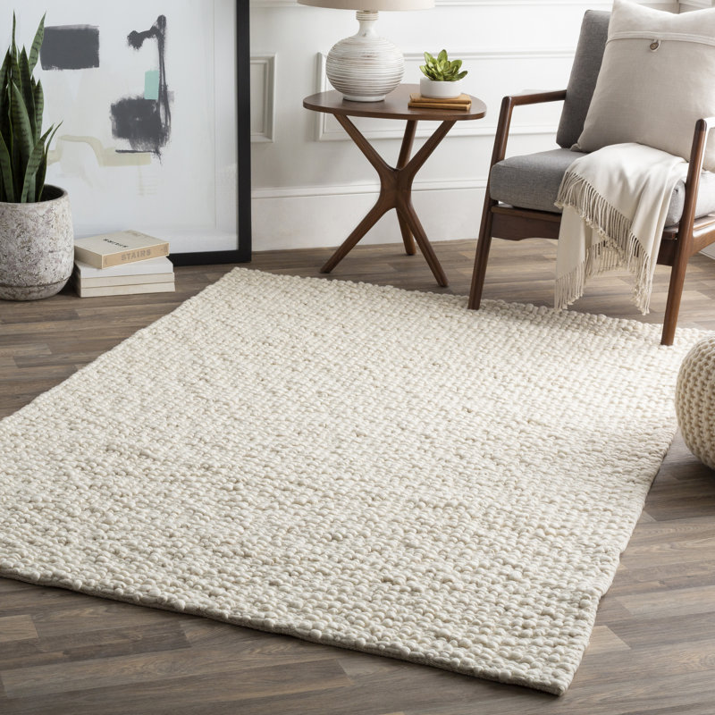 Tapis crème en laine tissé à la main Pigg, Rectangle 5 pi x 7 pi 6 po