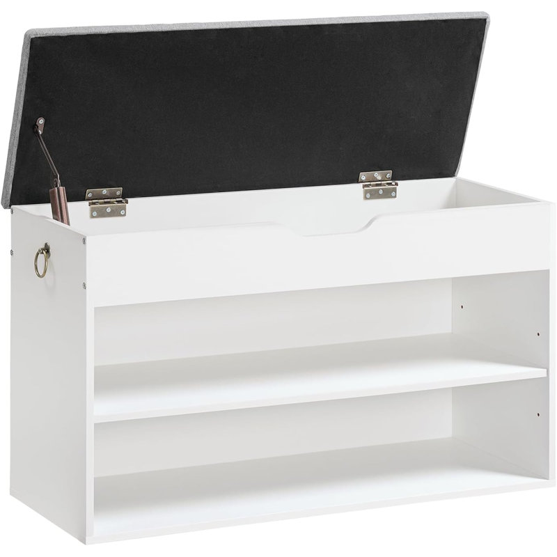Shoe Storage Bench With Cushion, Entryway Bench With Lift Top Storage Box, 2-Tier Shoe Rack Bench, Adjustable Shelf, For Hallway, Bedroom, Cloakroom, White And Grey