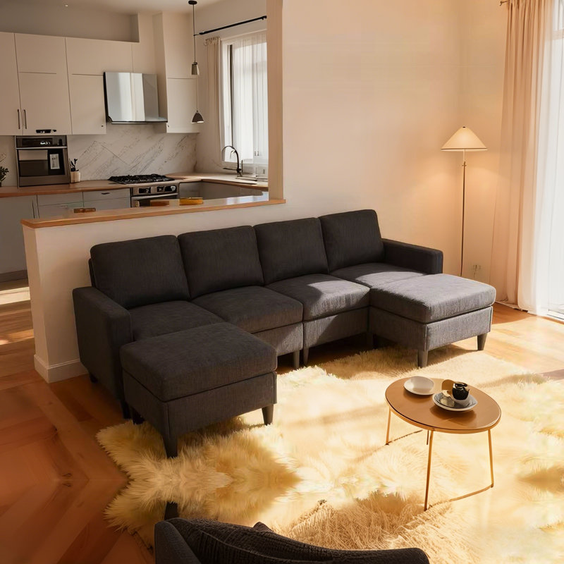 Canapé modulaire modulaire 101 po avec 2 repose-pieds, canapé moderne en U à 4 places pour salon, chambre à coucher
