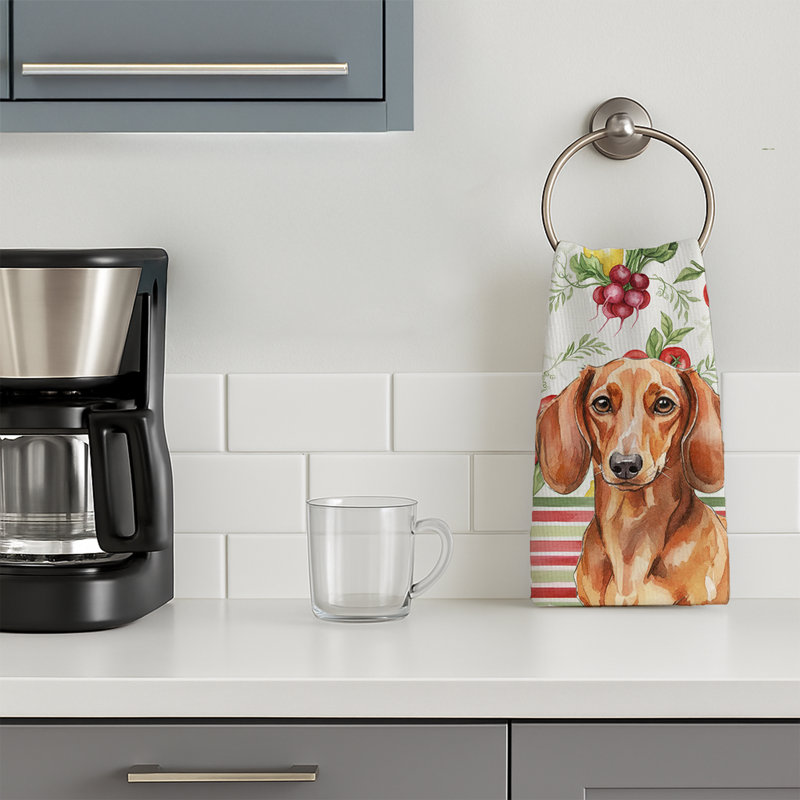 Red Brown Dachshund Vegetables Kitchen Towel, Red Brown Dachshund